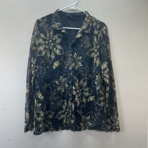 Jane & Delancey Black Lace Top Blouse Collared‎ Shirt Boho Butterfly Whimsigoth